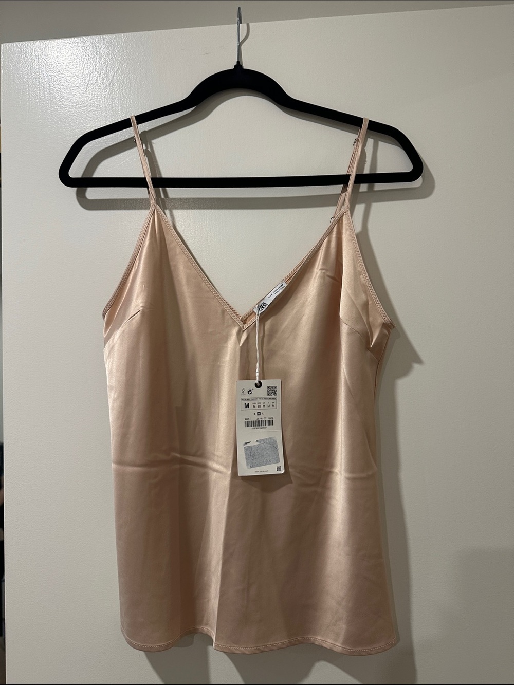 Zara Satin Nude Pink V-Neck Cami Tank Top